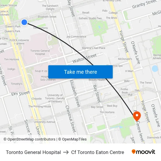 Toronto General Hospital to Cf Toronto Eaton Centre map