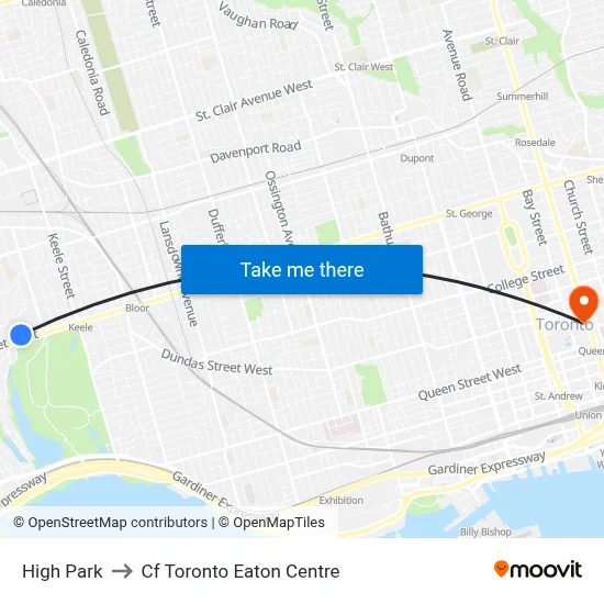 High Park to Cf Toronto Eaton Centre map