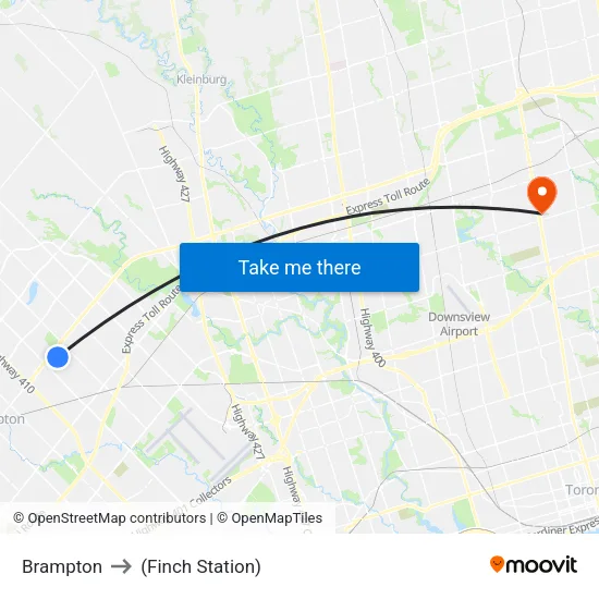 Brampton to (Finch Station) map
