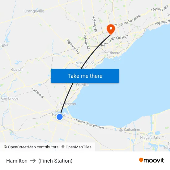 Hamilton to (Finch Station) map