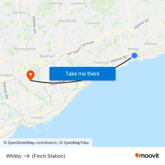 Whitby to (Finch Station) map