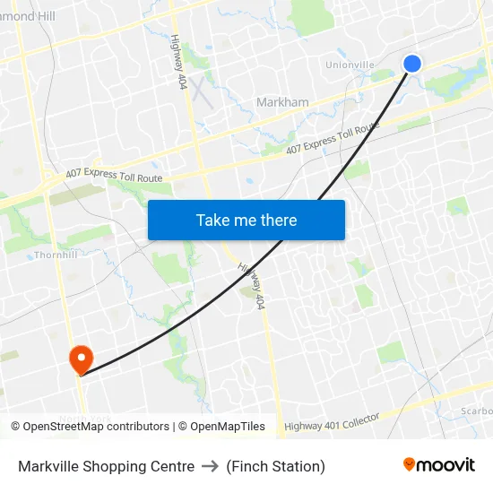 Markville Shopping Centre to (Finch Station) map