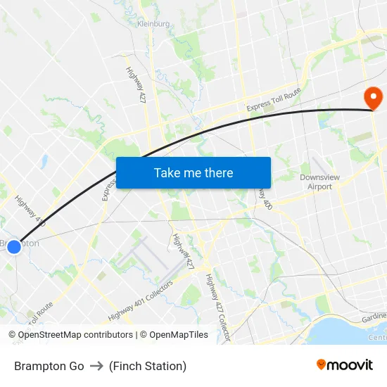 Brampton Go to (Finch Station) map