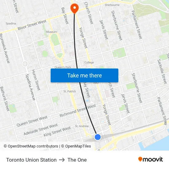 Toronto Union Station to The One map