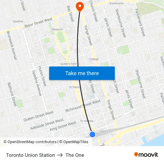 Toronto Union Station to The One map