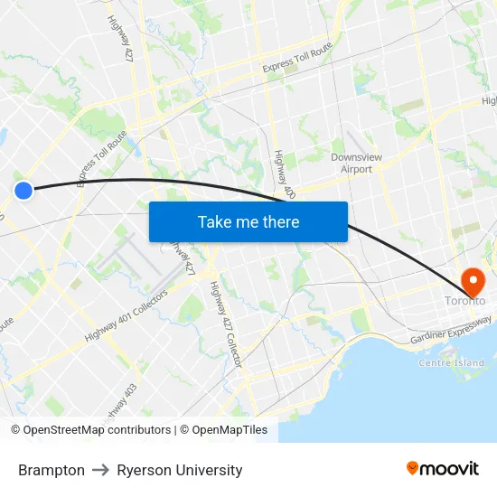 Brampton to Ryerson University map