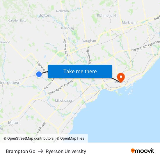 Brampton Go to Ryerson University map