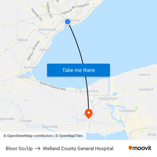 Bloor Go/Up to Welland County General Hospital map