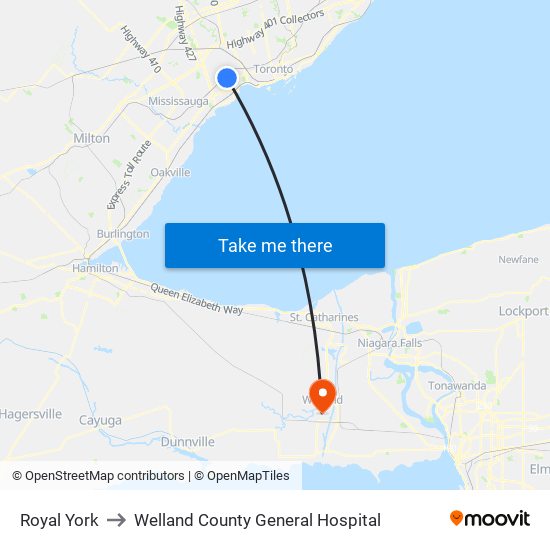 Royal York to Welland County General Hospital map