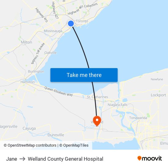 Jane to Welland County General Hospital map