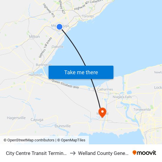 City Centre Transit Terminal Platform K to Welland County General Hospital map