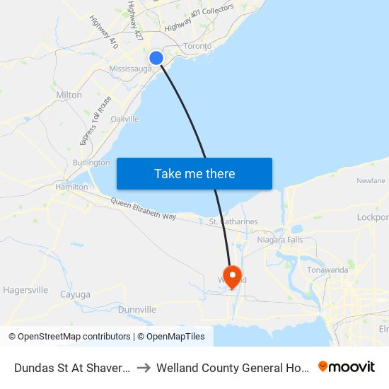 Dundas St At Shaver Ave to Welland County General Hospital map