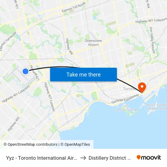 Yyz - Toronto International Airport to Distillery District Map map