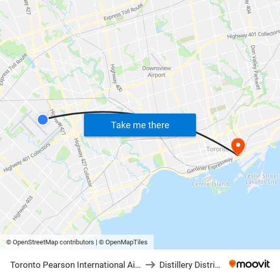 Toronto Pearson International Airport (Yyz) to Distillery District Map map