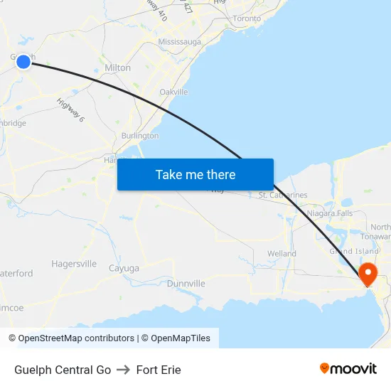 Guelph Central Go to Fort Erie map