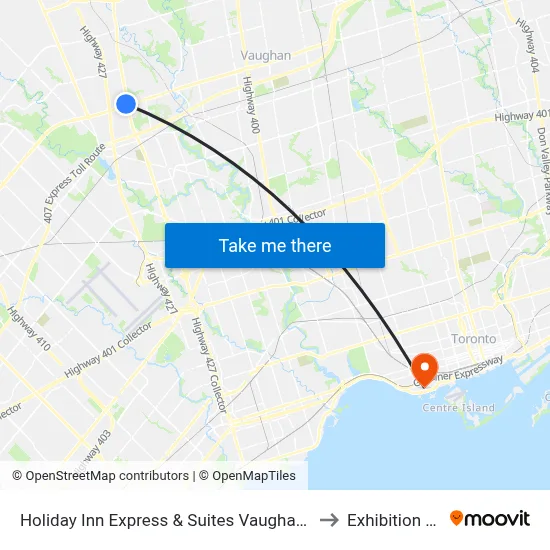 Holiday Inn Express & Suites Vaughan-Southwest to Exhibition Place map