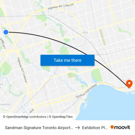 Sandman Signature Toronto Airport Hotel to Exhibition Place map