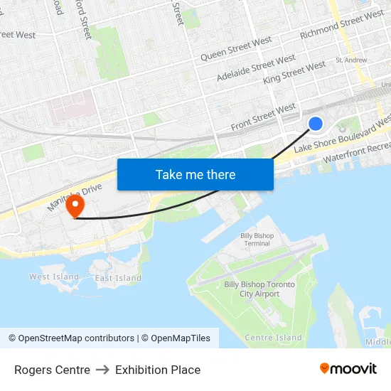 Rogers Centre to Exhibition Place map