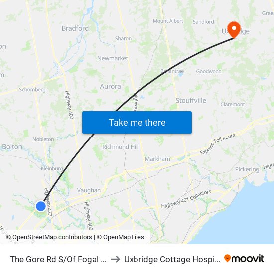 The Gore Rd S/Of Fogal Rd to Uxbridge Cottage Hospital map