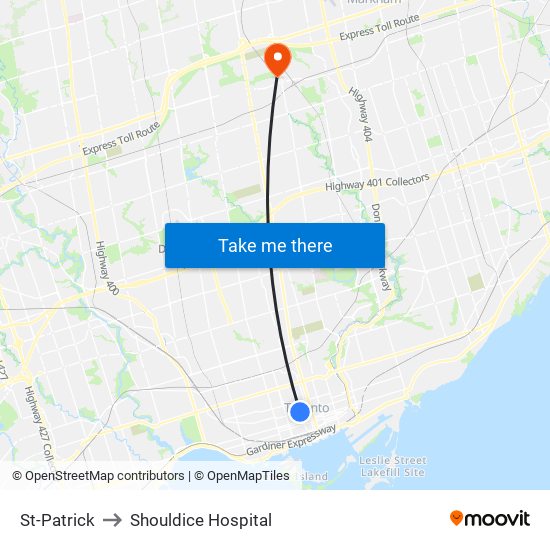 St-Patrick to Shouldice Hospital map