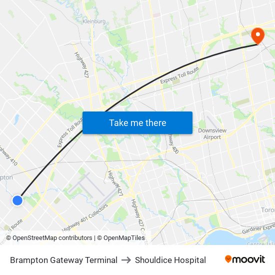 Brampton Gateway Terminal to Shouldice Hospital map