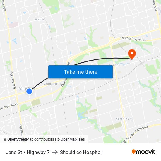 Jane St / Highway 7 to Shouldice Hospital map