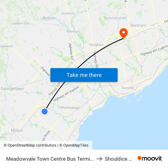 Meadowvale Town Centre Bus Terminal Platform H, I, J to Shouldice Hospital map