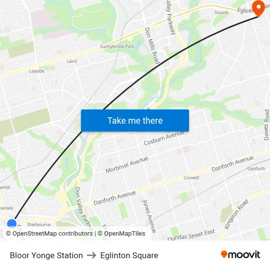 Bloor Yonge Station to Eglinton Square map