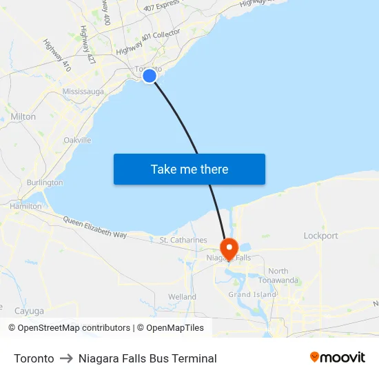 Toronto to Niagara Falls Bus Terminal map