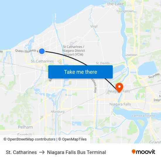 St. Catharines to Niagara Falls Bus Terminal map