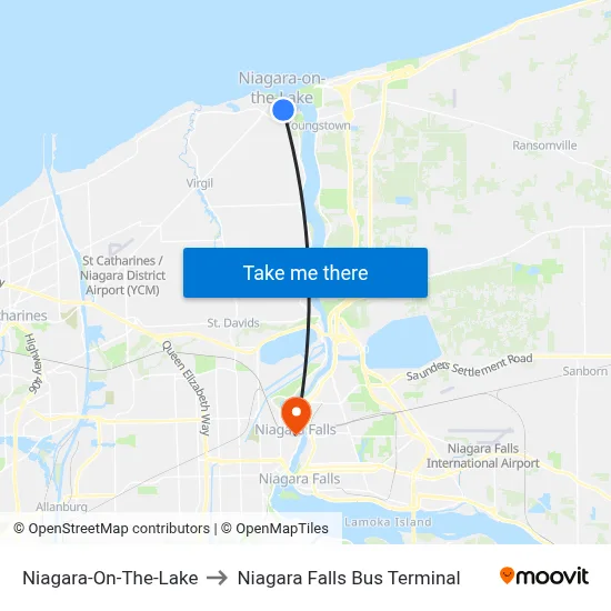 Niagara-On-The-Lake to Niagara Falls Bus Terminal map