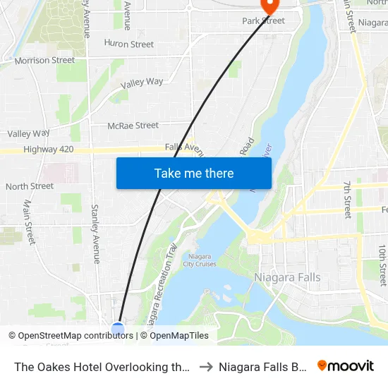 The Oakes Hotel Overlooking the Falls Niagara Falls to Niagara Falls Bus Terminal map