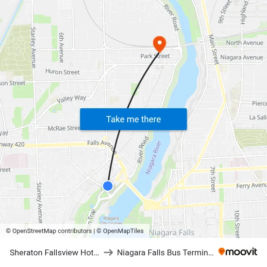 Sheraton Fallsview Hotel to Niagara Falls Bus Terminal map