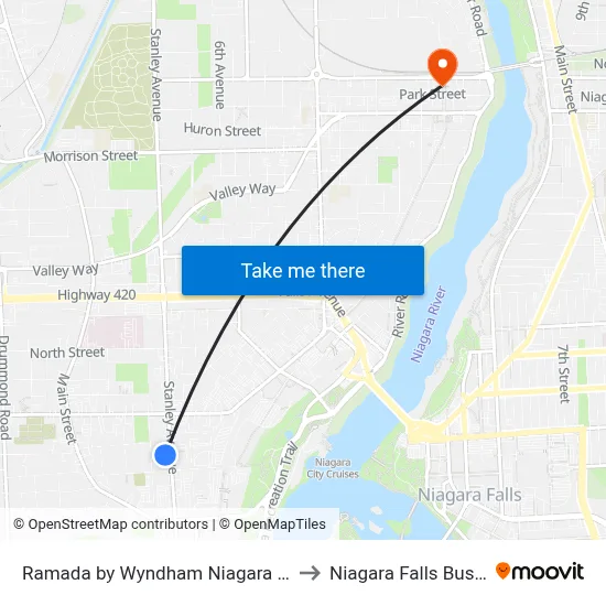Ramada by Wyndham Niagara Falls/Fallsview to Niagara Falls Bus Terminal map