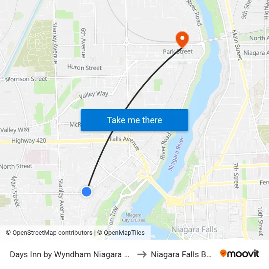 Days Inn by Wyndham Niagara Falls Near The Falls to Niagara Falls Bus Terminal map