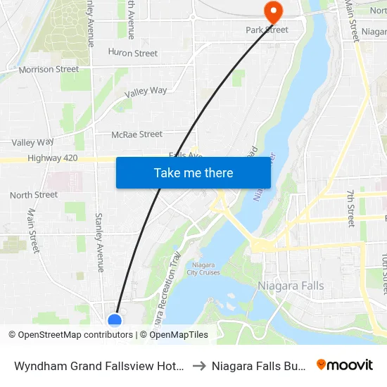 Wyndham Grand Fallsview Hotel, Niagara Falls to Niagara Falls Bus Terminal map