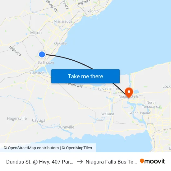 Dundas St. @ Hwy. 407 Park & Ride to Niagara Falls Bus Terminal map