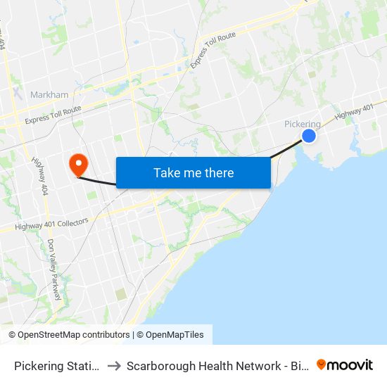 Pickering Station Go Rail to Scarborough Health Network - Birchmount Hospital map