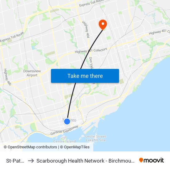 St-Patrick to Scarborough Health Network - Birchmount Hospital map