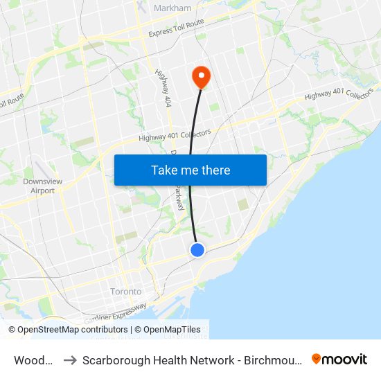 Woodbine to Scarborough Health Network - Birchmount Hospital map