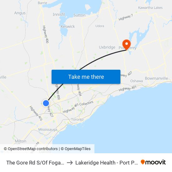 The Gore Rd S/Of Fogal Rd to Lakeridge Health - Port Perry map