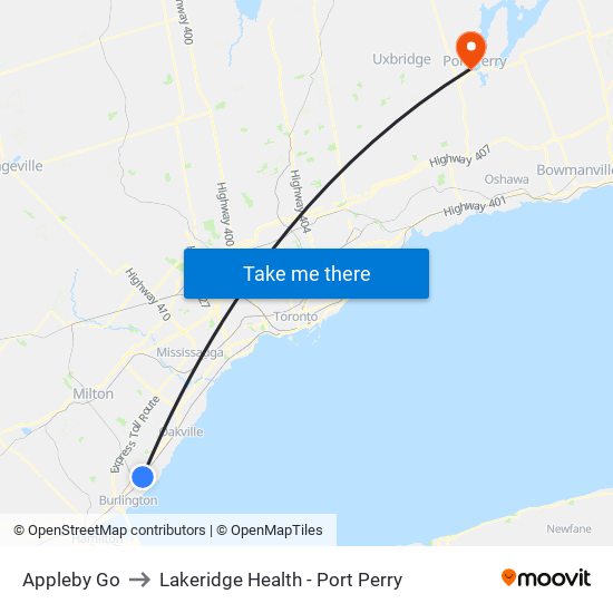 Appleby Go to Lakeridge Health - Port Perry map