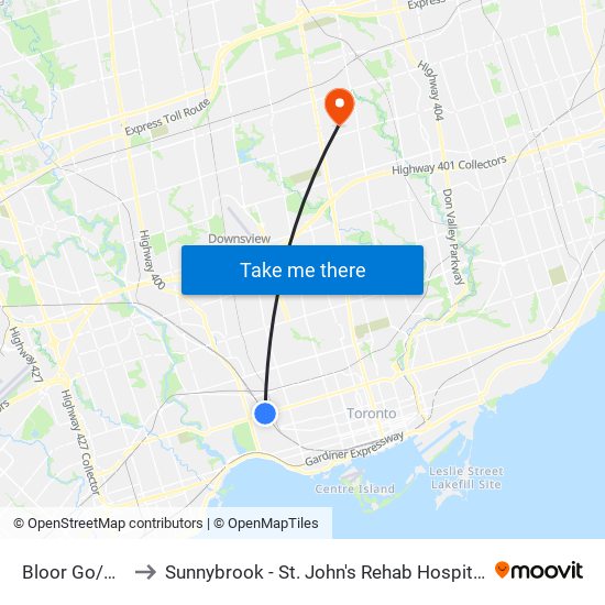 Bloor Go/Up to Sunnybrook - St. John's Rehab Hospital map