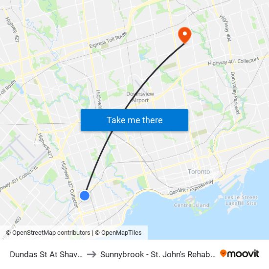 Dundas St At Shaver Ave to Sunnybrook - St. John's Rehab Hospital map