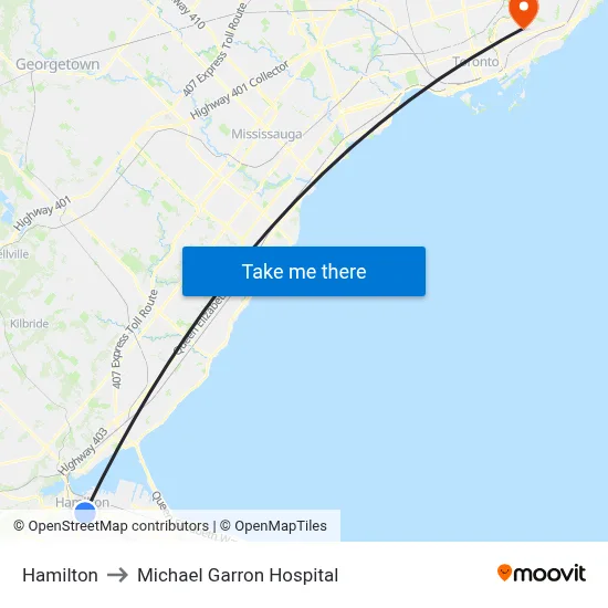Hamilton to Michael Garron Hospital map