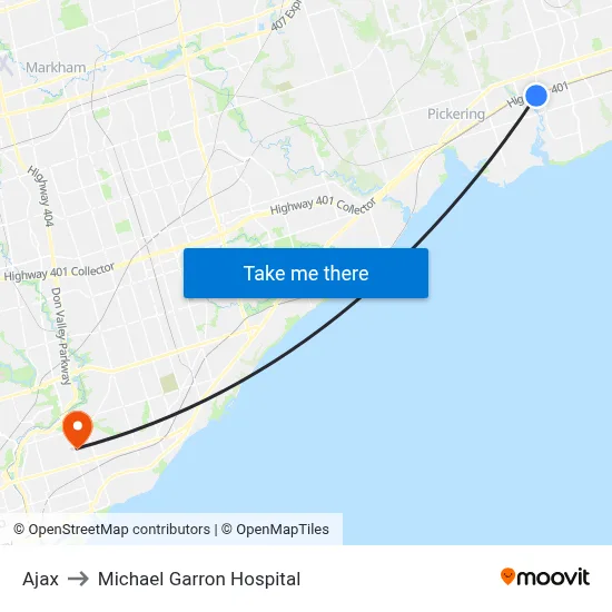 Ajax to Michael Garron Hospital map