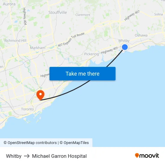 Whitby to Michael Garron Hospital map