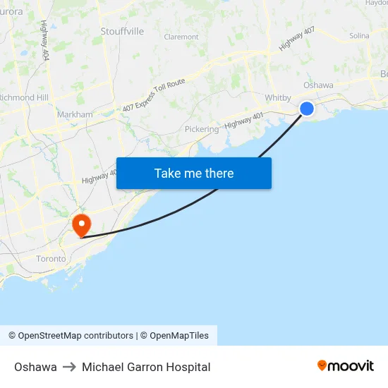 Oshawa to Michael Garron Hospital map