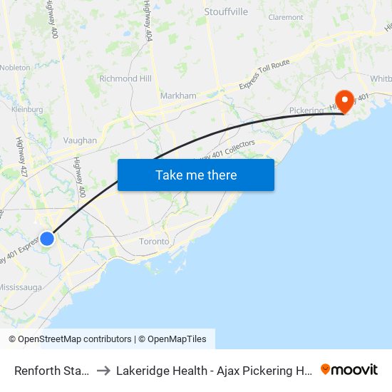 Renforth Station to Lakeridge Health - Ajax Pickering Hospital map