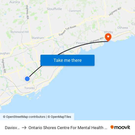 Davisville to Ontario Shores Centre For Mental Health Sciences map